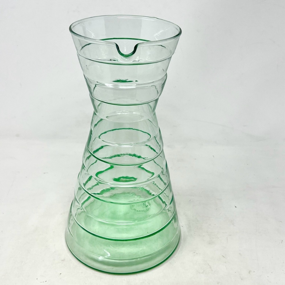 Vidreco Recycled Ribbed Glass Green Pitcher Carafe 9.5" Tall Handmade Spain